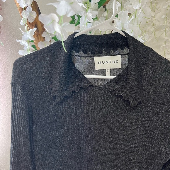 Munthe Ruffle Knit Black and Gold Textured Knit Blouse 🖤 - Picture 8 of 12